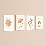 Boho Celestial Magic 4 Pieces Kids Metal Wall Art.