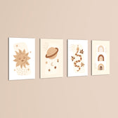 Boho Celestial Magic 4 Pieces Kids Metal Wall Art.