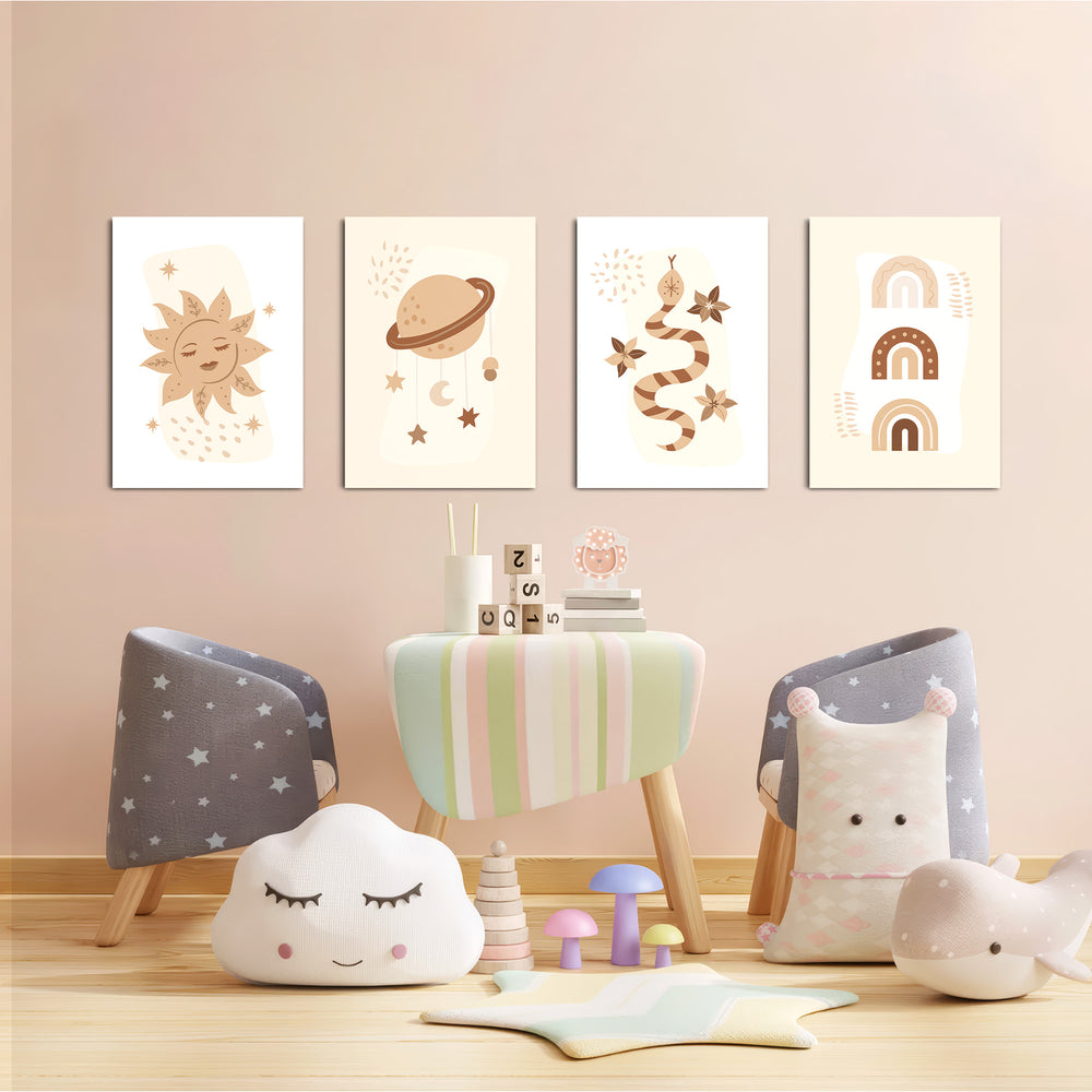 Boho Celestial Magic 4 Pieces Kids Metal Wall Art.