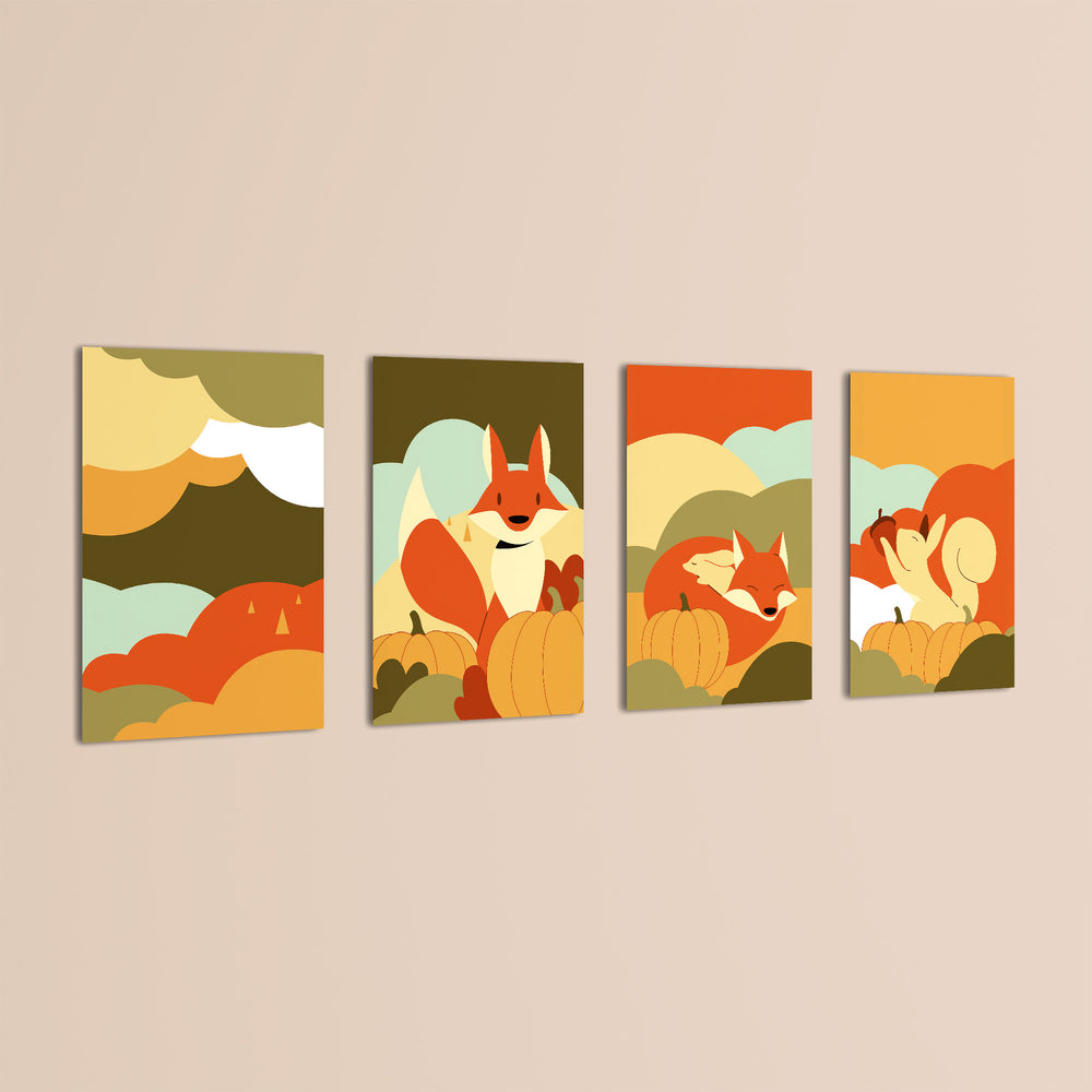 Autumn Forest Friends 4 Pieces Kids Metal Wall Art.