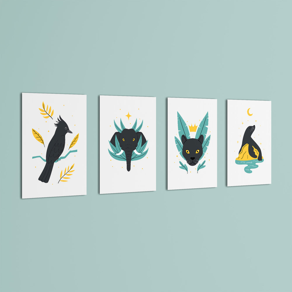 Mystic Night Animals 4 Pieces Kids Metal Wall Art.