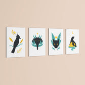 Mystic Night Animals 4 Pieces Kids Metal Wall Art.