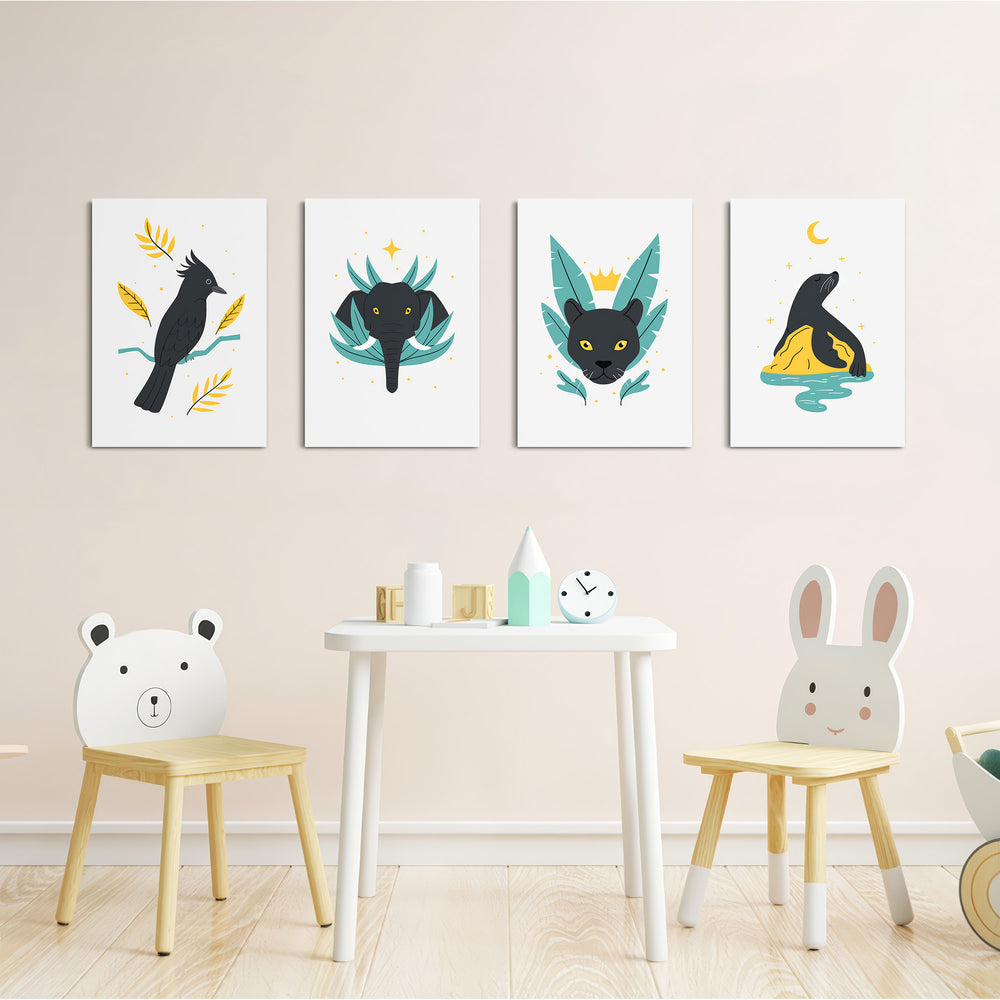 Mystic Night Animals 4 Pieces Kids Metal Wall Art.