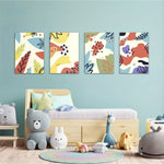 Abstract Doodle Shapes 4 Pieces Kids Metal Wall Art.