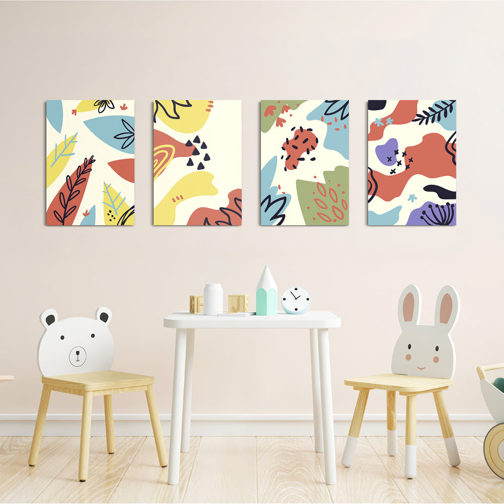 Abstract Doodle Shapes 4 Pieces Kids Metal Wall Art.