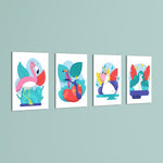 Tropical Exotic Birds 4 Pieces Kids Metal Wall Art.