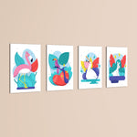 Tropical Exotic Birds 4 Pieces Kids Metal Wall Art.