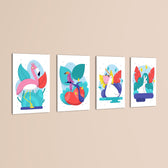 Tropical Exotic Birds 4 Pieces Kids Metal Wall Art.