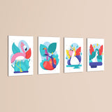 Tropical Exotic Birds 4 Pieces Kids Metal Wall Art.