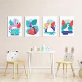 Tropical Exotic Birds 4 Pieces Kids Metal Wall Art.