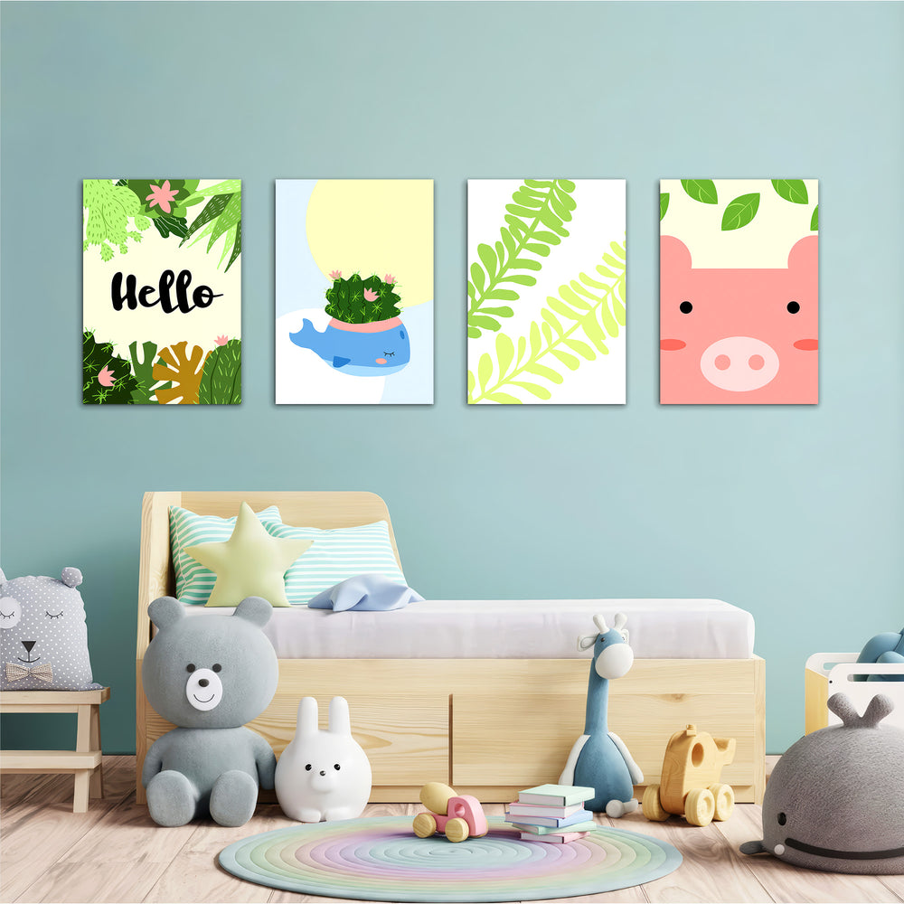 Hello Jungle Garden 4 Pieces Kids Metal Wall Art.