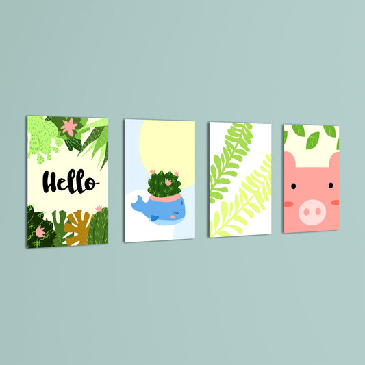 Hello Jungle Garden 4 Pieces Kids Metal Wall Art.