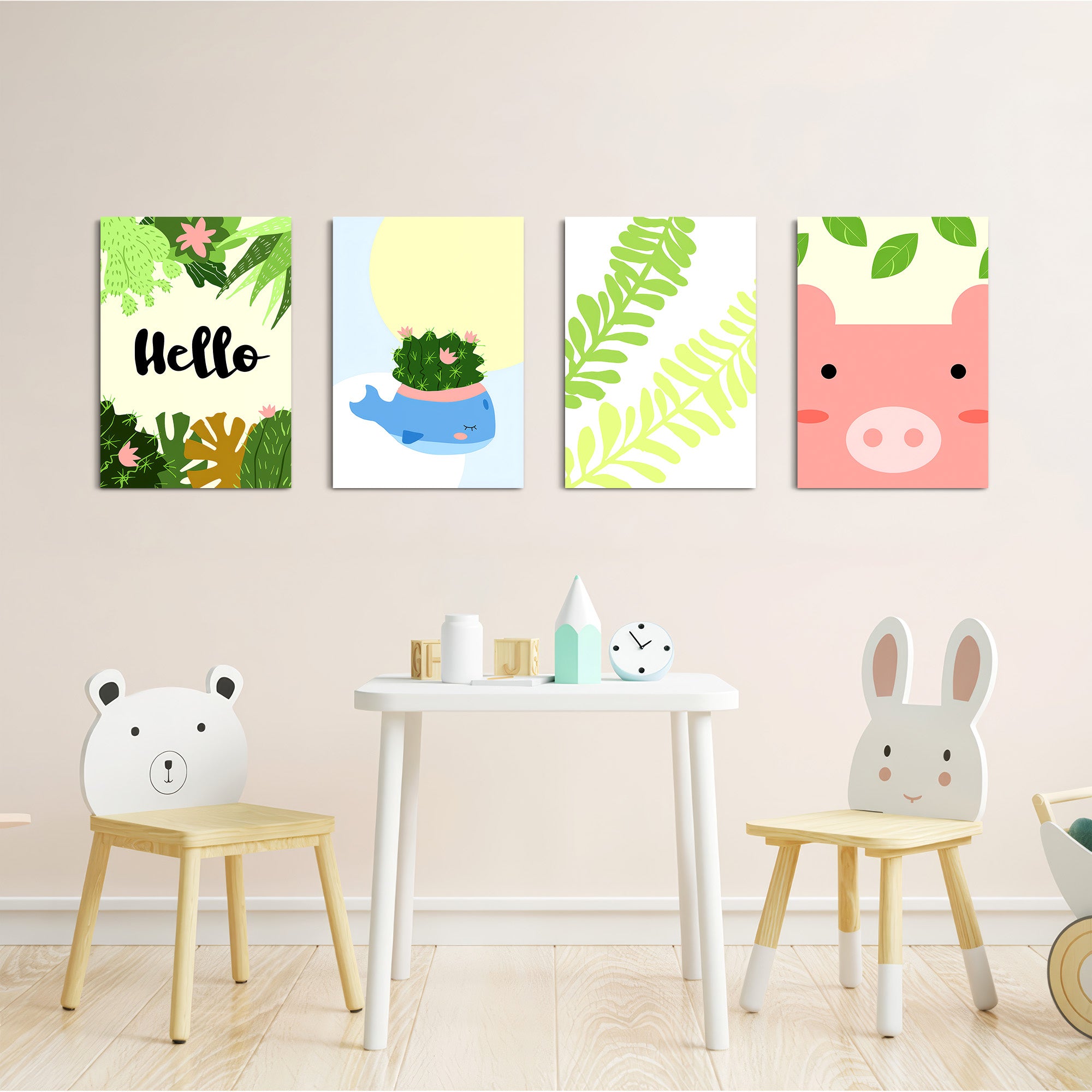 Hello Jungle Garden 4 Pieces Kids Metal Wall Art.