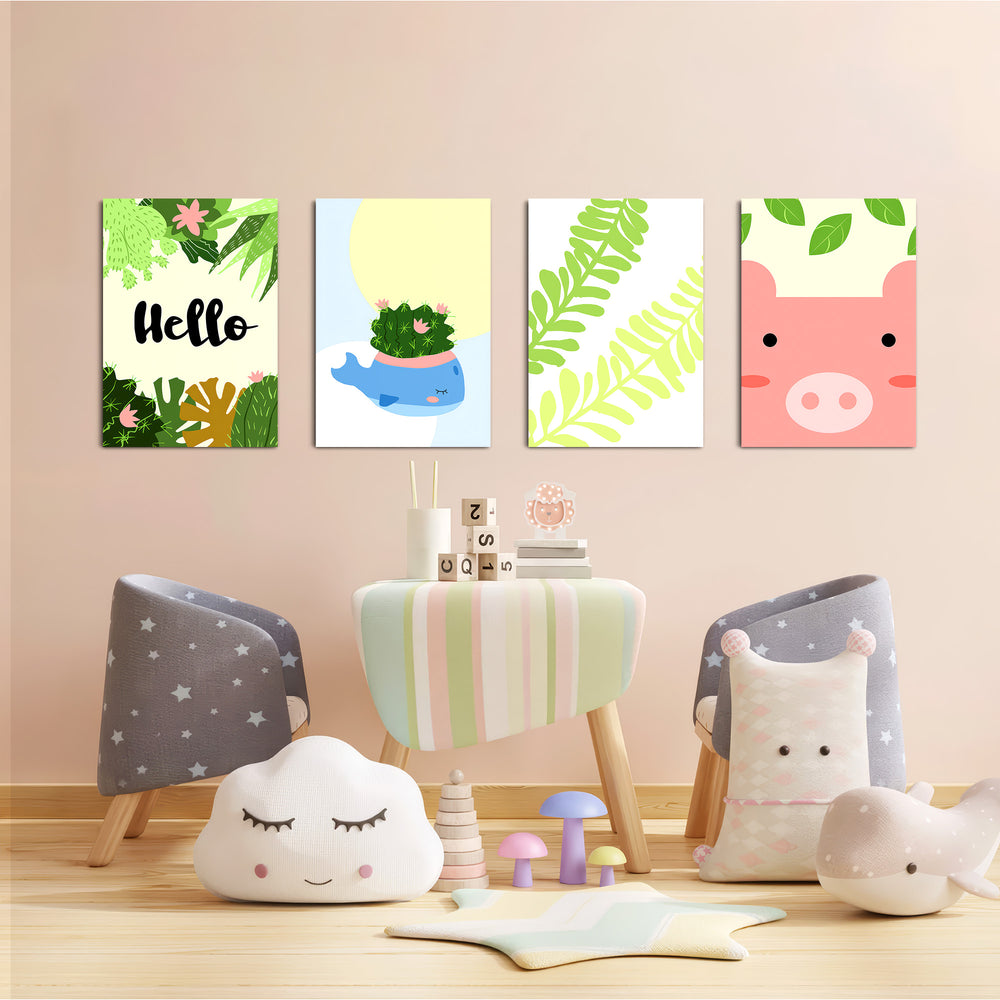Hello Jungle Garden 4 Pieces Kids Metal Wall Art.