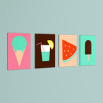 Retro Summer Treats 4 Pieces Kids Metal Wall Art.