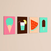 Retro Summer Treats 4 Pieces Kids Metal Wall Art.