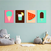 Retro Summer Treats 4 Pieces Kids Metal Wall Art.