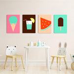 Retro Summer Treats 4 Pieces Kids Metal Wall Art.