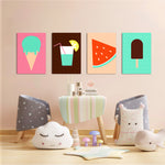 Retro Summer Treats 4 Pieces Kids Metal Wall Art.