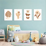 Boho Botanical Cactus & Butterfly 4 Pieces Kids Metal Wall Art.