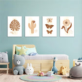 Boho Botanical Cactus & Butterfly 4 Pieces Kids Metal Wall Art.