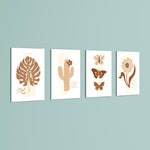 Boho Botanical Cactus & Butterfly 4 Pieces Kids Metal Wall Art.