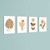 Boho Botanical Cactus & Butterfly 4 Pieces Kids Metal Wall Art.