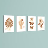 Boho Botanical Cactus & Butterfly 4 Pieces Kids Metal Wall Art.