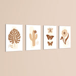 Boho Botanical Cactus & Butterfly 4 Pieces Kids Metal Wall Art.