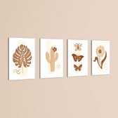Boho Botanical Cactus & Butterfly 4 Pieces Kids Metal Wall Art.