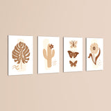 Boho Botanical Cactus & Butterfly 4 Pieces Kids Metal Wall Art.