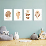 Boho Botanical Cactus & Butterfly 4 Pieces Kids Metal Wall Art.