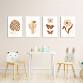 Boho Botanical Cactus & Butterfly 4 Pieces Kids Metal Wall Art.