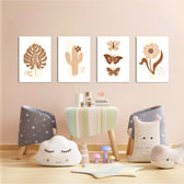 Boho Botanical Cactus & Butterfly 4 Pieces Kids Metal Wall Art.