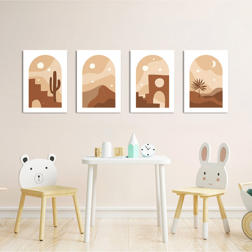 Boho Desert Arch Landscape 4 Pieces Kids Metal Wall Art.