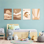 Boho Celestial Sun & Moon 4 Pieces Kids Metal Wall Art.