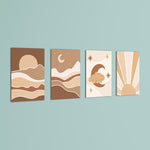 Boho Celestial Sun & Moon 4 Pieces Kids Metal Wall Art.