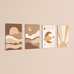 Boho Celestial Sun & Moon 4 Pieces Kids Metal Wall Art.