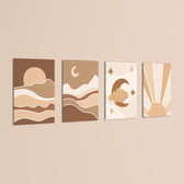 Boho Celestial Sun & Moon 4 Pieces Kids Metal Wall Art.