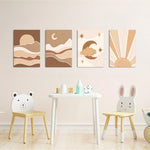 Boho Celestial Sun & Moon 4 Pieces Kids Metal Wall Art.