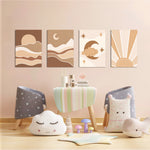 Boho Celestial Sun & Moon 4 Pieces Kids Metal Wall Art.