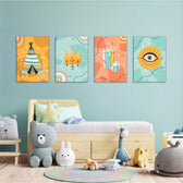Boho Tribal Teepee & Evil Eye 4 Pieces Kids Metal Wall Art.