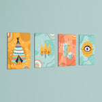 Boho Tribal Teepee & Evil Eye 4 Pieces Kids Metal Wall Art.