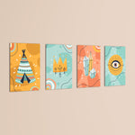 Boho Tribal Teepee & Evil Eye 4 Pieces Kids Metal Wall Art.