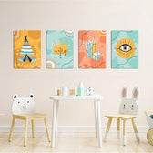 Boho Tribal Teepee & Evil Eye 4 Pieces Kids Metal Wall Art.