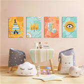 Boho Tribal Teepee & Evil Eye 4 Pieces Kids Metal Wall Art.