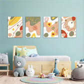 Earthy Abstract Organic Shapes 4 Pieces Kids Metal Wall Art.