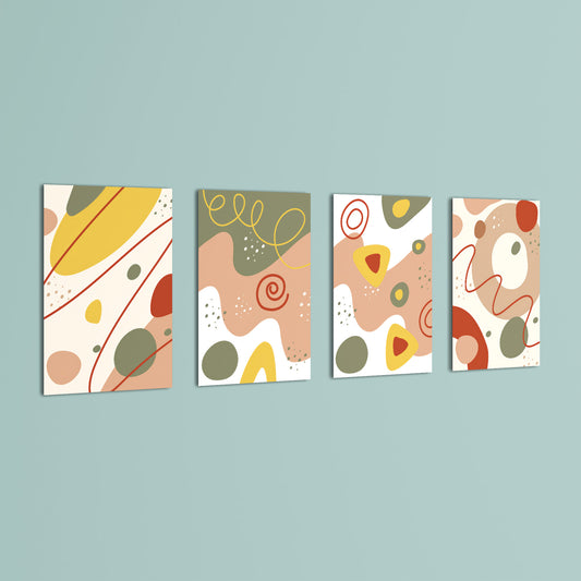 Earthy Abstract Organic Shapes 4 Pieces Kids Metal Wall Art.