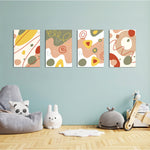 Earthy Abstract Organic Shapes 4 Pieces Kids Metal Wall Art.