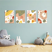 Earthy Abstract Organic Shapes 4 Pieces Kids Metal Wall Art.